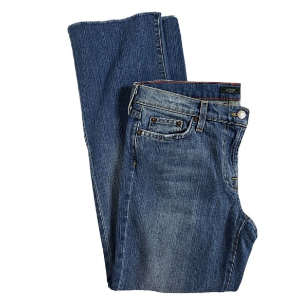 J Crew Womens Jeans Size 6 Reg Stretch Distressed Raw Hem Bootcut Blue Denim Mid - Picture 4 of 11